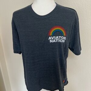 Aviator Nation Lrg dark blue rainbow cotton blend too shirt